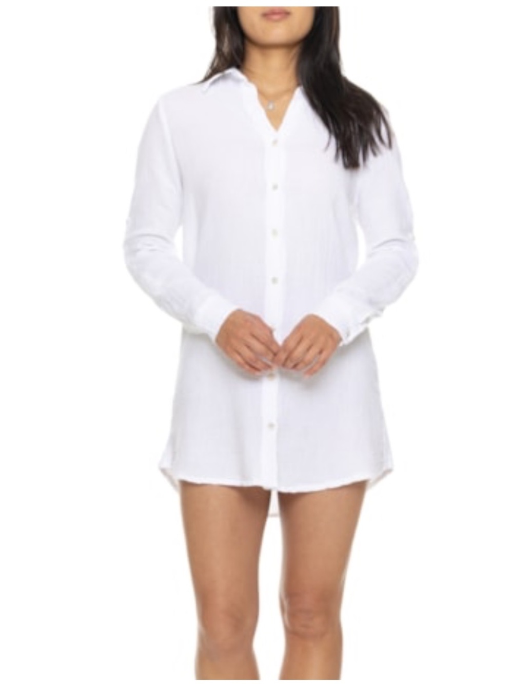 NWT 4OURDREAMERS White Oyster Oversized Swimsuit Cover-Up Shirt - Long Sleeve L